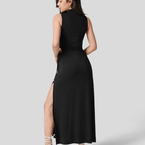 Mock Neck Sleeveless Cut Out Drawstring Split Maxi Casual Dress - Picture 2 of 4